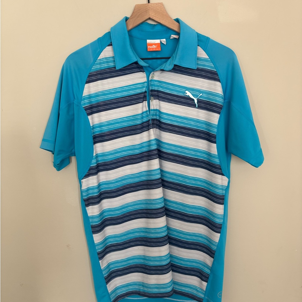 Puma Men’s Golf Polo Turquoise & Navy Striped